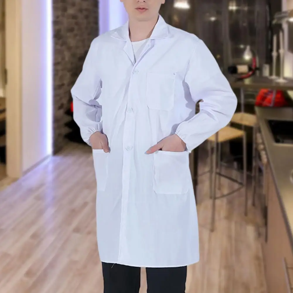 Professional White Coat Wrinkle-resistant Lab Coat Versatile Unisex Gender-specific White Lab Coats with Buttons for Students