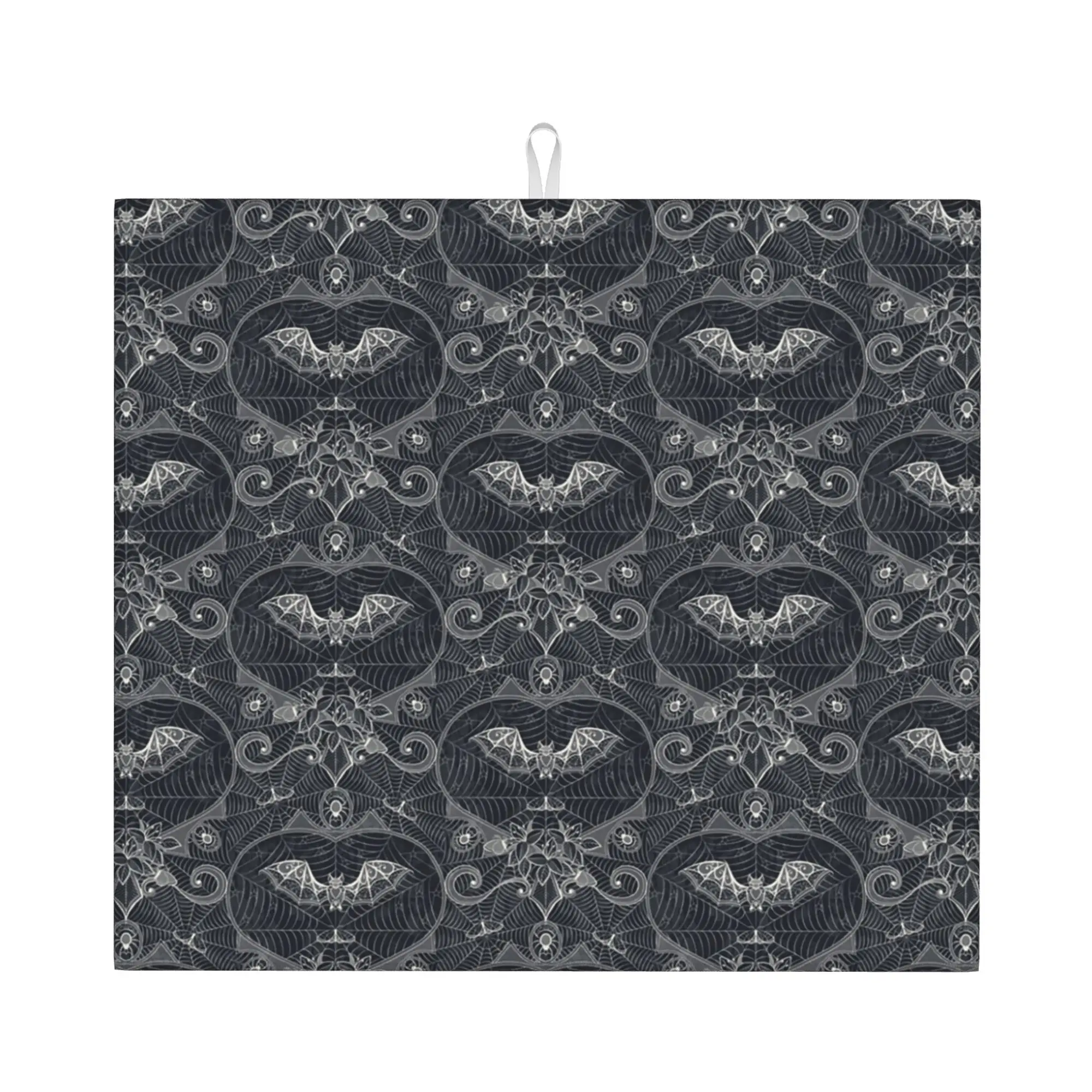Gothic Halloween Spider Web Lace Non Slip Kitchen Counter Protector Mat Barware Tableware Reusable Bats Drying Mat For Kitchen