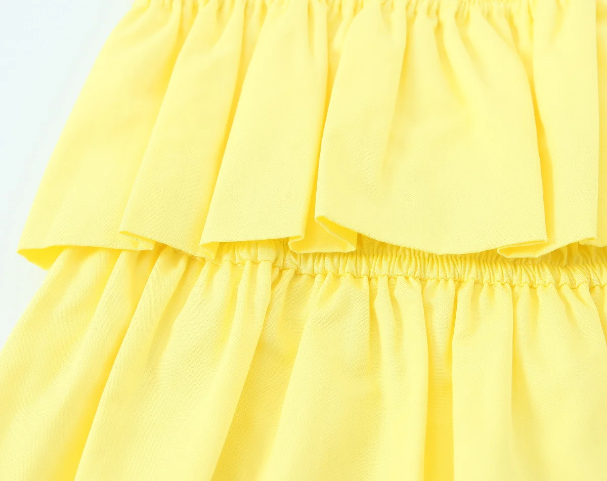 Zevity Nuove Donne Chic Spaghetti Strap Pieghe Increspature Popeline Giallo Grembiule Camicetta Stile Torta Femminile Camicia Blusas Crop Top LS9319