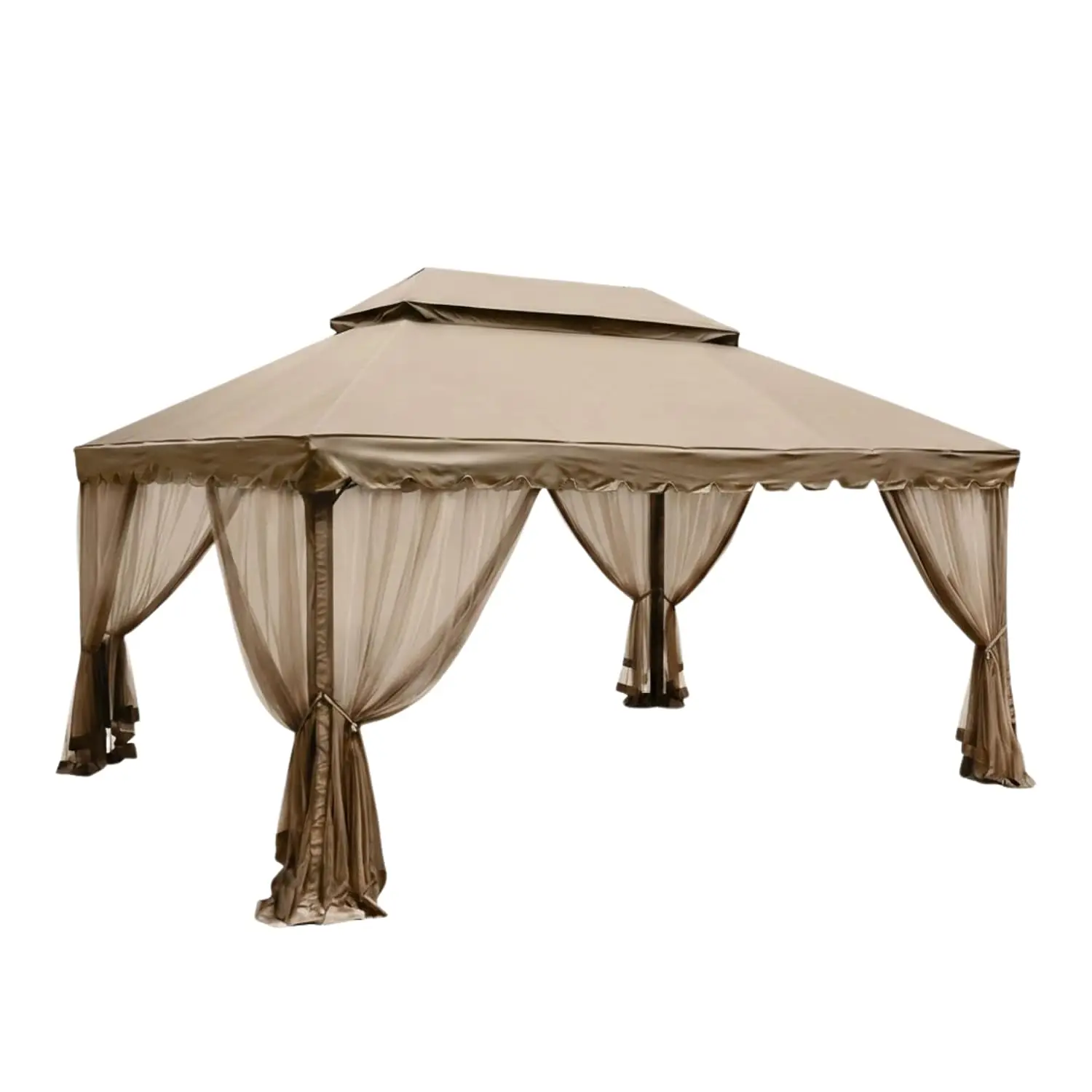 Reinforced RipLock 350 Gazebo Canopy & Netting Set for 12' x 16' Outdoor Patio Shelter, Beige, Customized