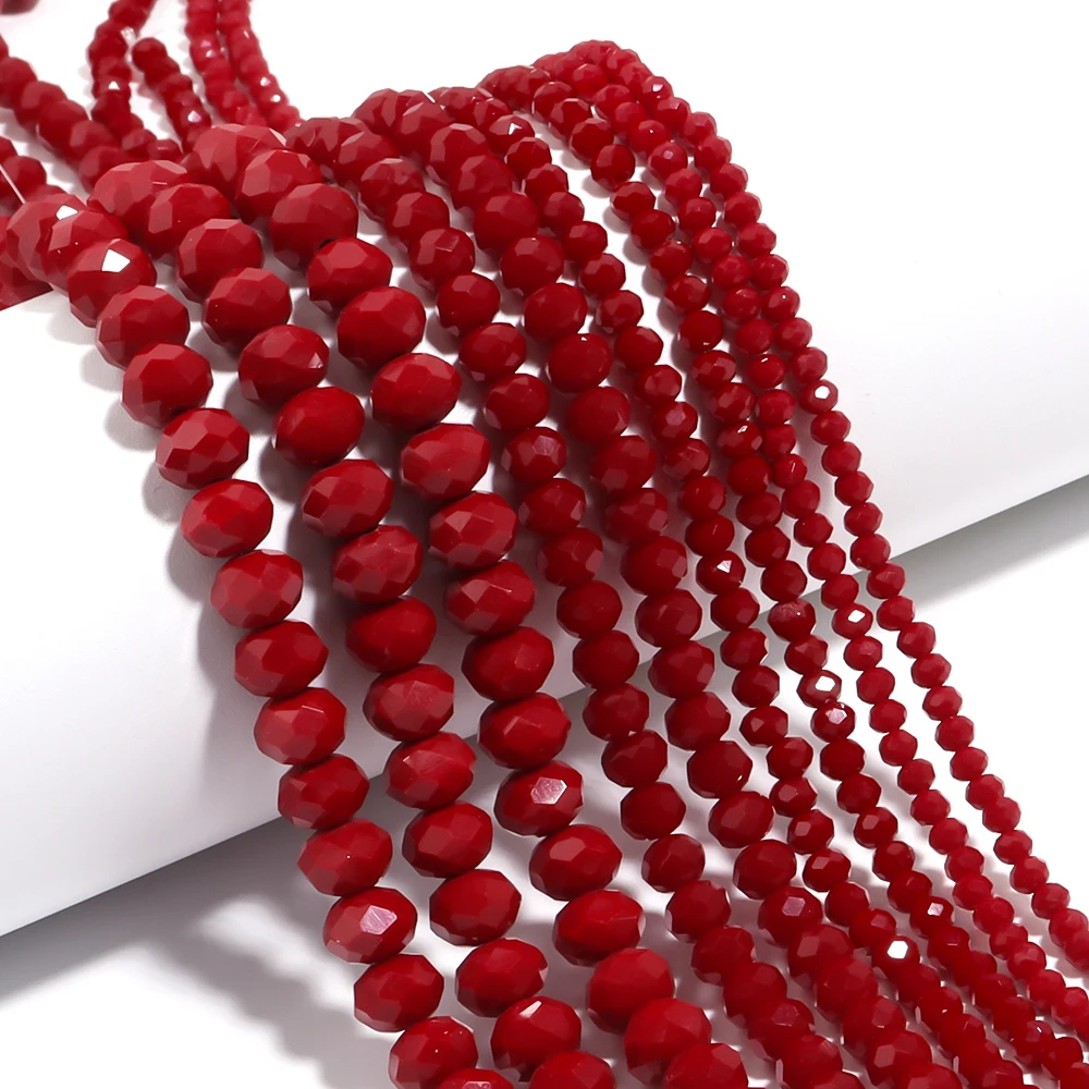 3 4 6 8 mm tschechische Kristallglasperlen, rote Farbe, flach, facettierter Kristall, lose Distanzperlen für Schmuckherstellung, Armband-Zubehör