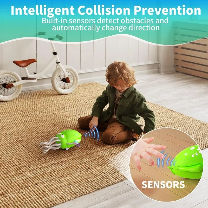 

AS96-Baby Tummy Time, Interactive Dancing Octopus LED Light-Up Music Crawling Squid With Smart Obstacle Avoidance