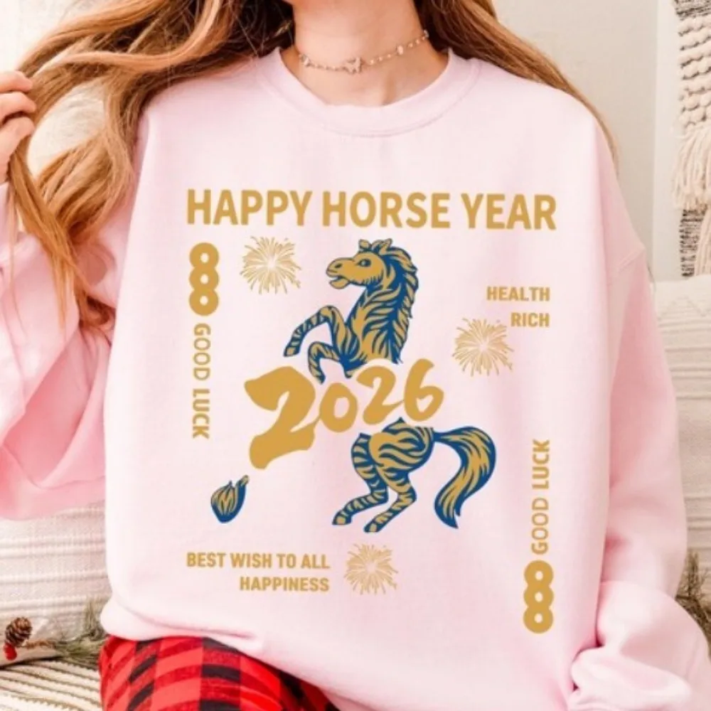 เสื้อสเวตเชิ้ตตรุษจีน 2026 ปีม้า เสื้อสเวตเชิ้ตปีใหม่ เสื้อสเวตเชิ้ตเข้าชุดปีใหม่ เสื้อฮู้ดลายจักรราศีจีน ของขวัญเสื้อสเวตเชิ้ต