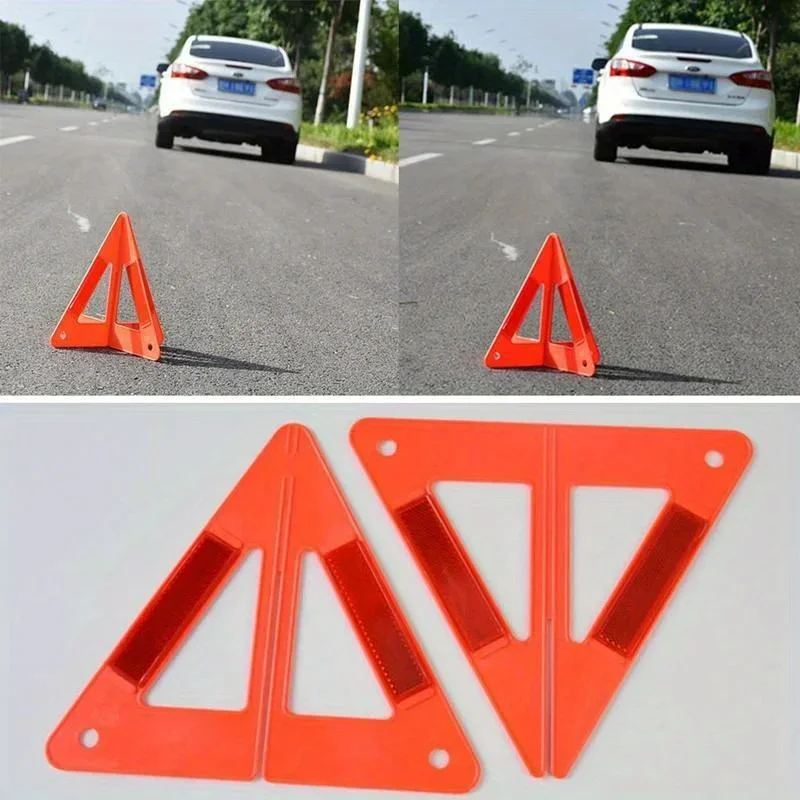1pc Car Emergency Breakdown Warning Triangle Red Reflective Road Safety Hazard Car Tripod Portable Foldable Stop Sign Reflector