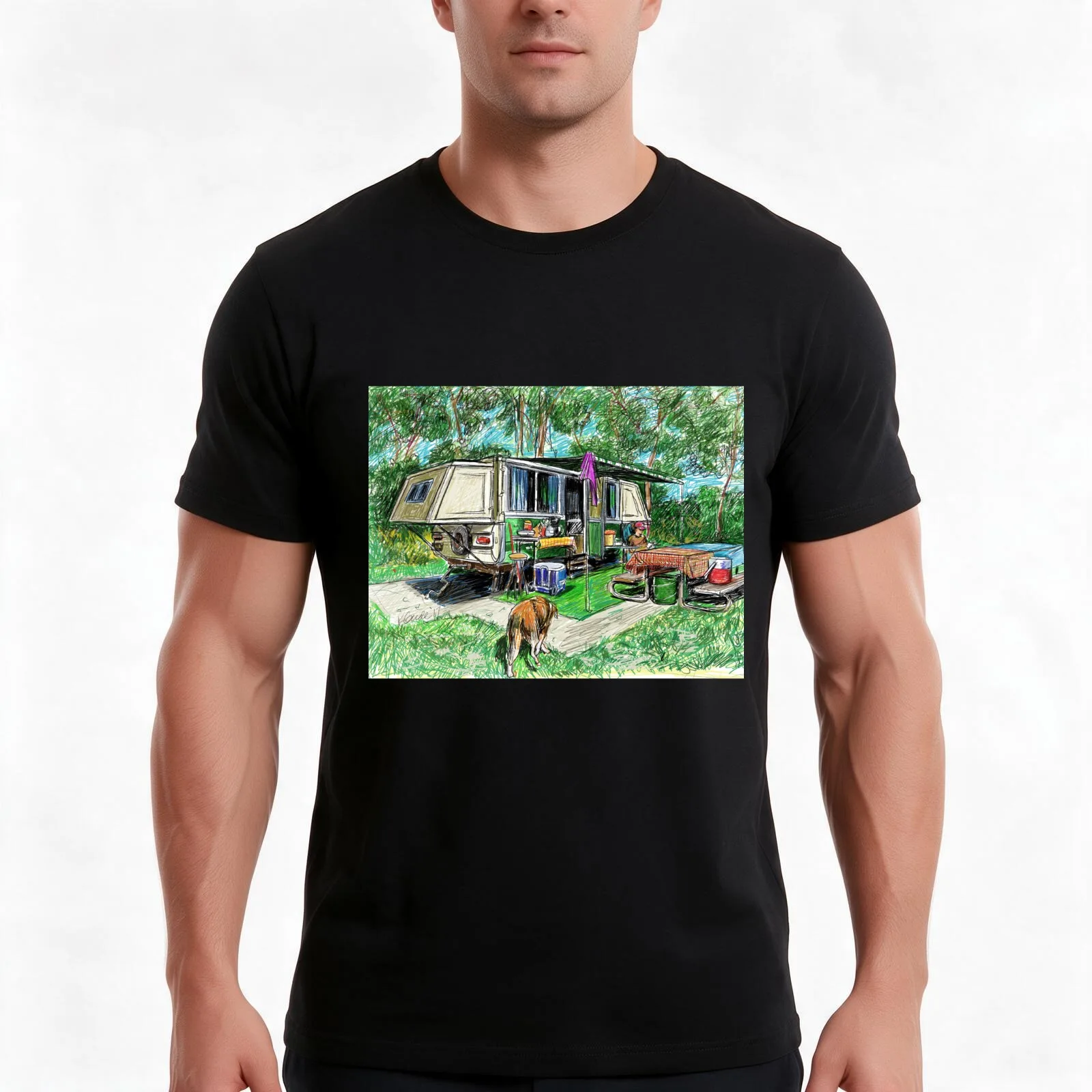 Apache camper trailer T-Shirt, Summer Casual Cotton Tee, Oversized Streetwear Tops, Vintage Graphic Print, Unisex Men Women