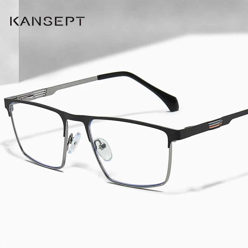 KANSEPT New Metal Eyeglasses Square Frame Business Casual Anti-blue Light Reading Glasses Men\'s Prescription Customized #6915