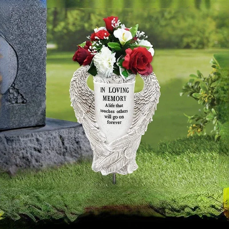 Beautiful Angel Wings Memorial Figurine for Garden Decoration and Cemetery Vase for Memorial Gift Garden Statue