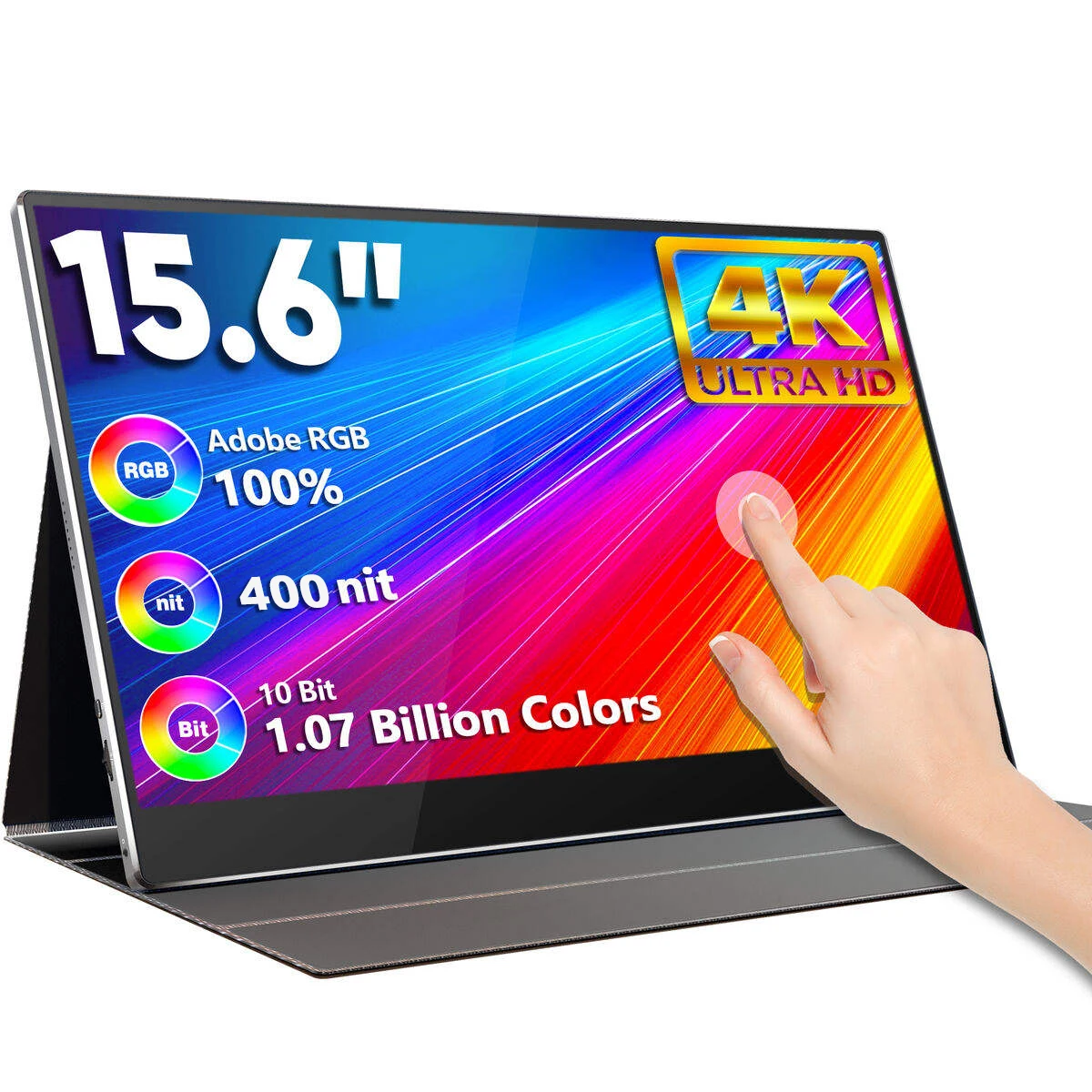 

15,6-дюймовый портативный монитор 4k OLED-экран с Smart Cover и HDR, USB-C — идеально подходит для ноутбуков, ПК, телефонов, Mac, игр и путешествий