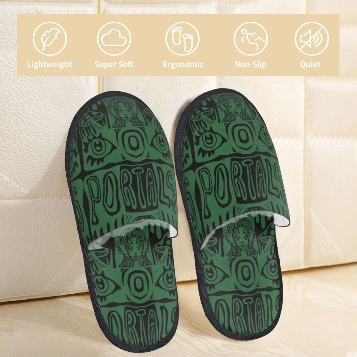 Green Mushroom Portals Tour Winter Home Cotton Slippers Bedroom Melanie Martinez Soft Memory Foam Slides Anti Slip