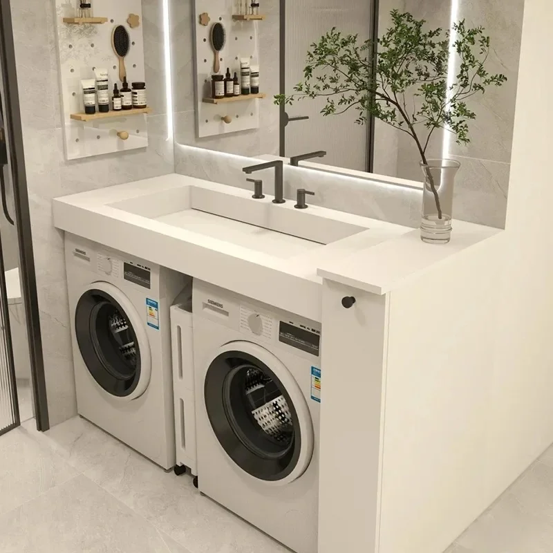 Rock slab integrated basin washing machine balcony cabinet drum washbasin laundry pool