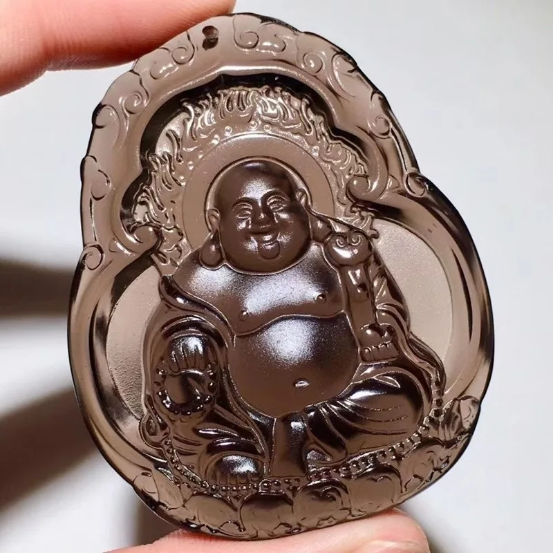 Rough Stone Icy Obsidian Smiling Buddha Pendant Maitreya Meaning Great Kindness Large Quantity Good Luck Men and