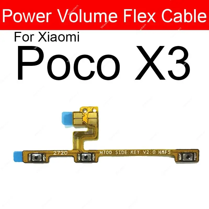 On/Off Power Volume Side Button Flex Cable For Xiaomi Poco M3 Poco X3 M2010J19CG MZB07Z0IN Power Volume Key Switch Flex Ribbon