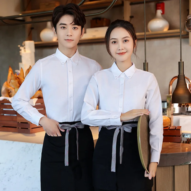 

Fast Food Restaurant Server Uniform Long Sleeve Western Restaurant Coffee Shop Steakhouse Burger Cake Shop Employee Shirt for Wo