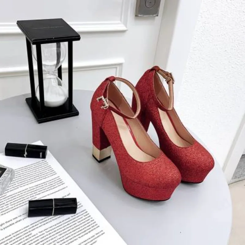 

2025 New Style Women Pumps Thick Heel Drees Shoes Summer Bling platform Shoes Female Super High Heels Stripper Mujer Big Size 43