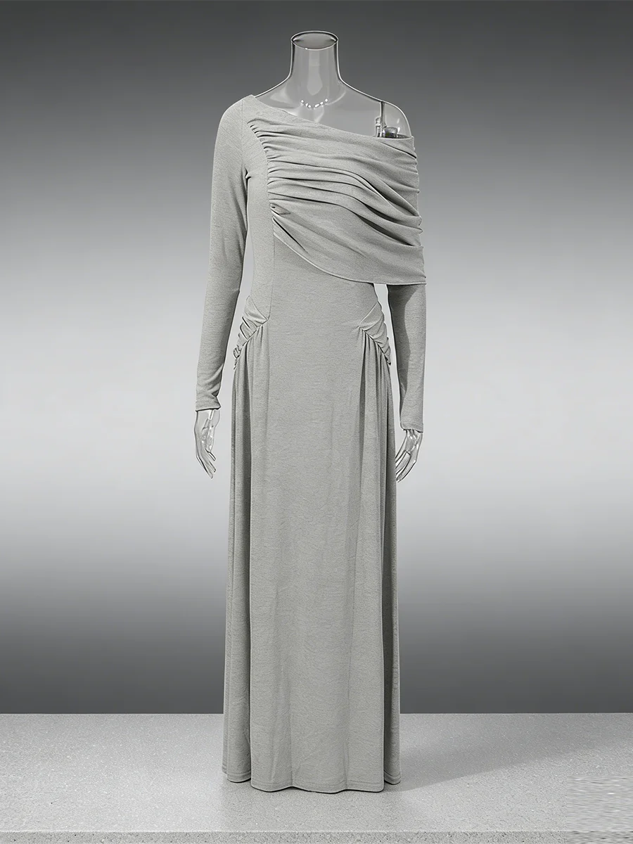 فساتين TWOTWINSTYLE للتخسيس مقسمة غير منتظمة للنساء بياقة قطرية وأكمام طويلة فستان بسيط ملابس نسائية