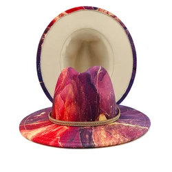 Fedora Rose Red Print Men's and Women's Fashion Panama Hat Retro Gradient Jazz Hat sombrero hombre шляпа мужская