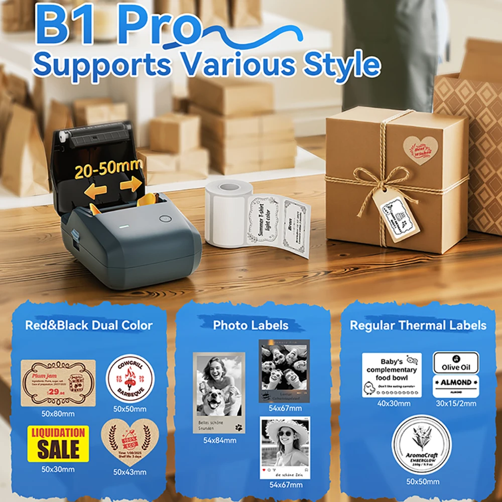 Niimbot B1 Pro Wireless Label Printer 300 DPI Red Black Dual Color Printing Business Tag Price Label Maker Photos Printer