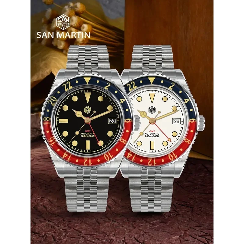 San Martin SN0005 NH34 40mm GMT Luxury Sports Style Full Luminous Bidirectional Sapphire Bezel Automatic Mechanical Watch 20 Bar