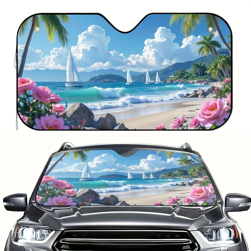 

1pc Hawaiian Sailing Style Car Sun Visor - Vibrant Beach & Sailboat Design, Universal Fit For All Vehicles, Ideal For Gothic & D