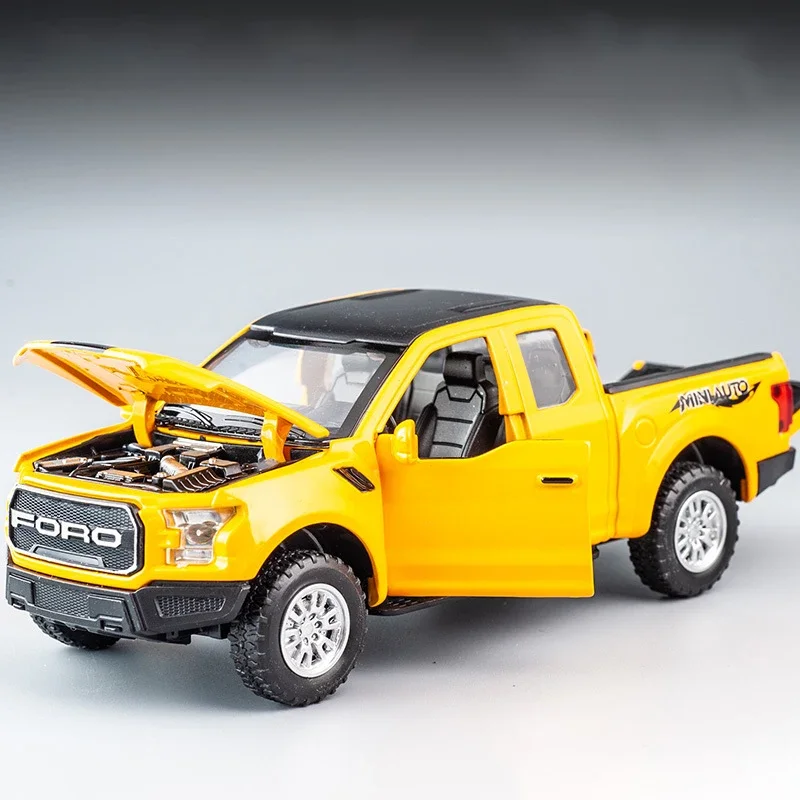 1:32 포드 랩터 F150 대형 휠 합금 다이캐스트 자동차 모형, 사운드 라이트, 후퇴 기능, 어린이 크리스마스 선물용 장난감 자동차