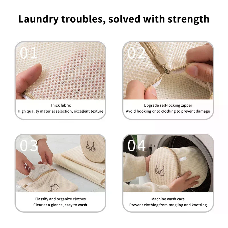 

Laundry Bag For Dirty Clothes Fine Mesh Beige Embroidery Thicken Washing Bags Laundry Set For Washing Travel Storage Bag