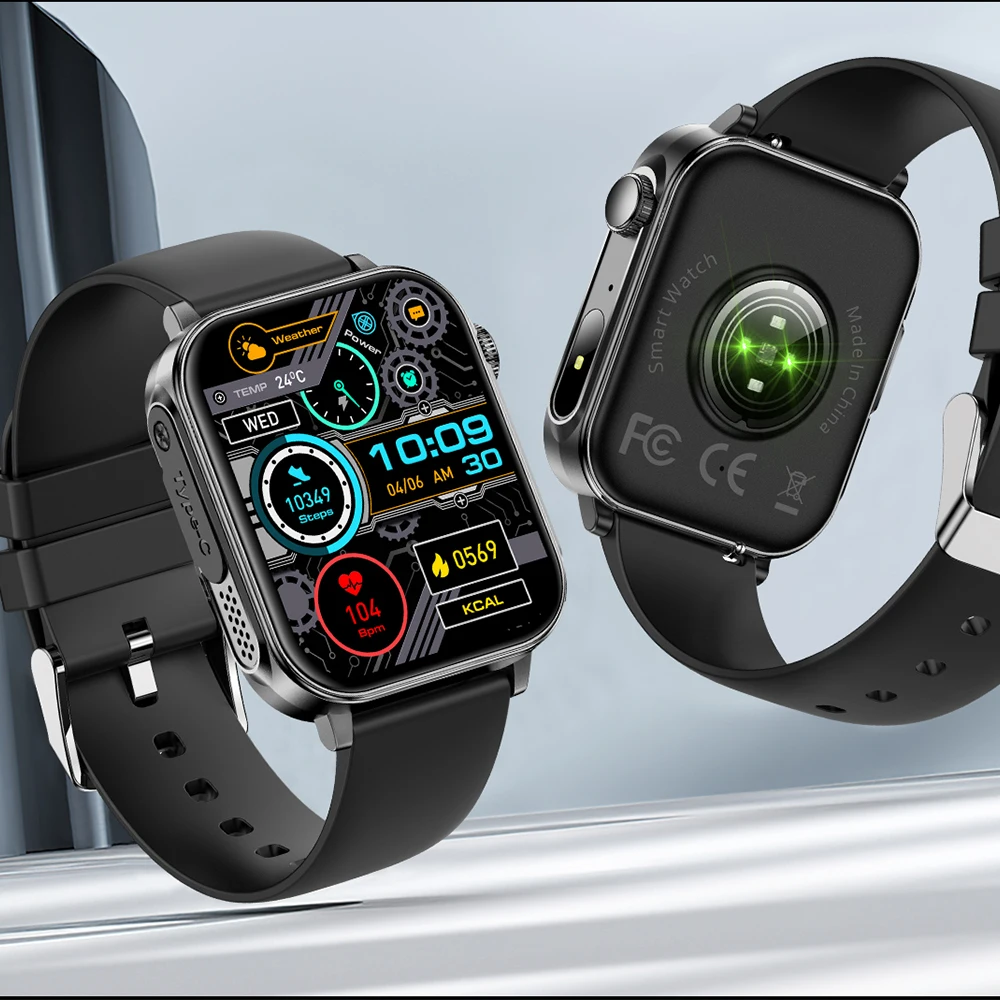 V96 Mannen Vrouwen Smart Horloge 1.83 inch HD Scherm Zaklamp Gezondheid Tracker Bluetooth Bellen Sport Smartwatch IP67 Waterdicht Horloge