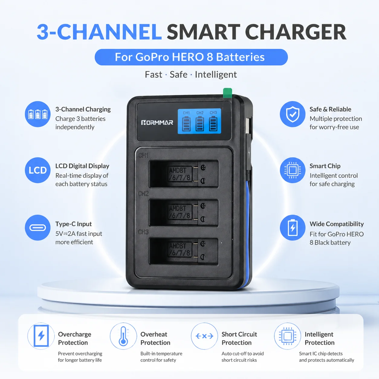 Triple Three Port Slot Battery Charger For Go Pro Gopro Hero 8 5 6 7 Black Sport Camera Accessory With Usb Cable Travel