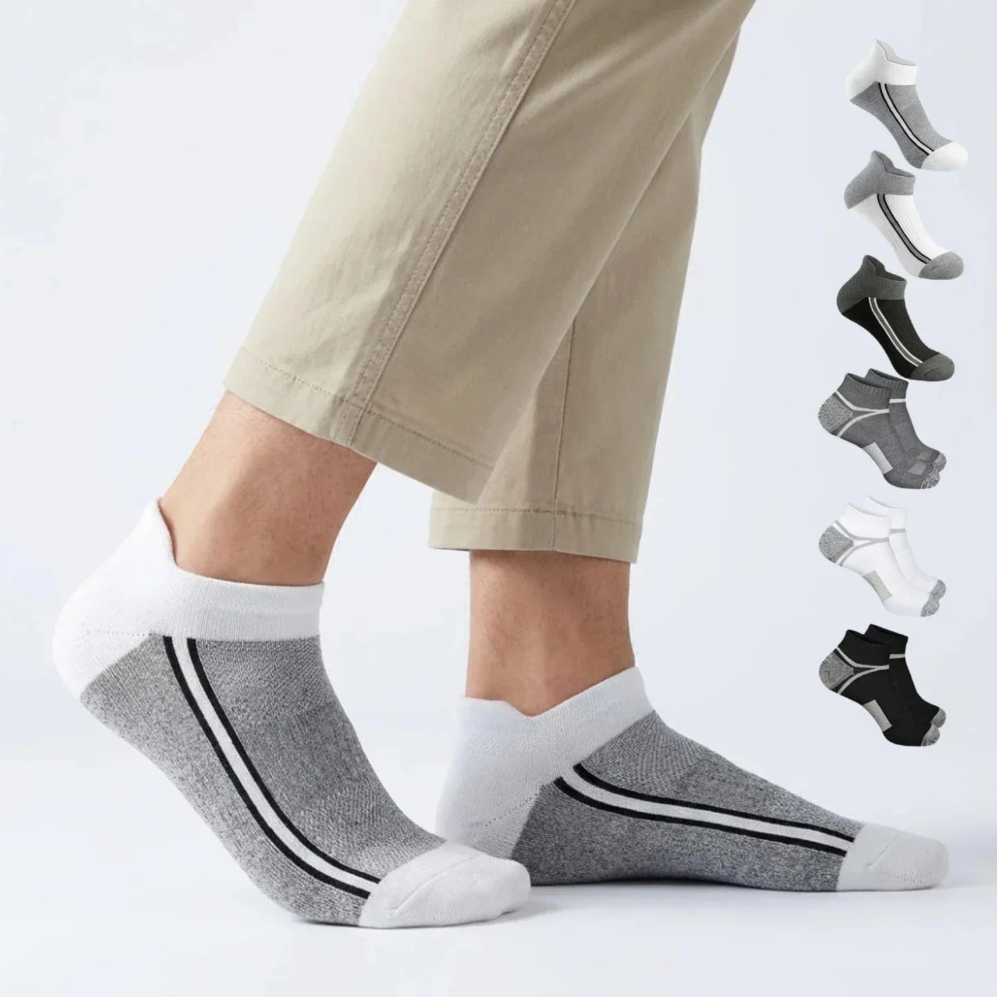 Color blocking striped low cut invisible boat socks for men, anti slip heel that is not easy to fall off, breathable shallow