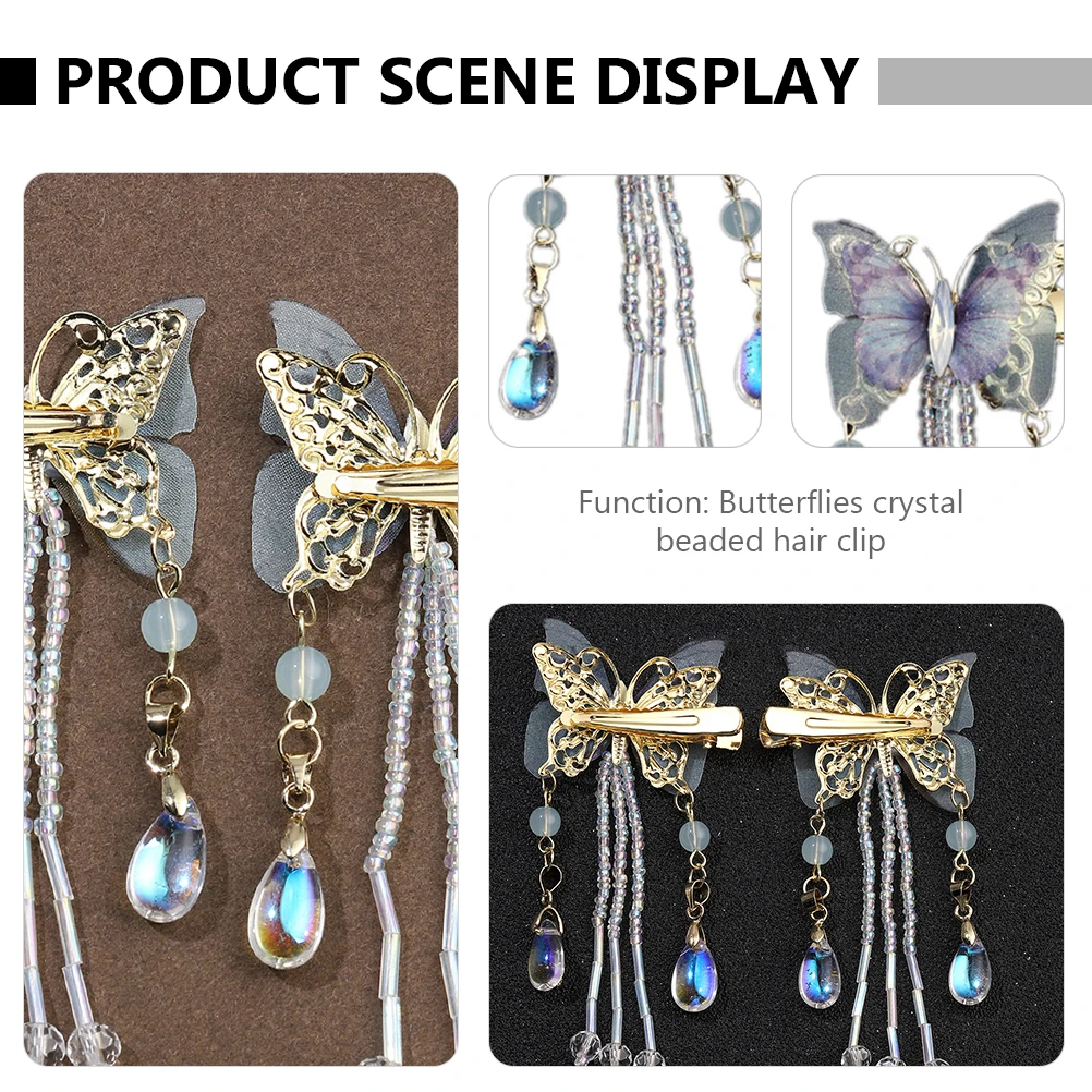 

3pcs Crystal Beaded Hair Clip Elegant Tassel Women Girls Barrette Unique Hairpin Easy Use Fashionable Graceful Charming Elegance