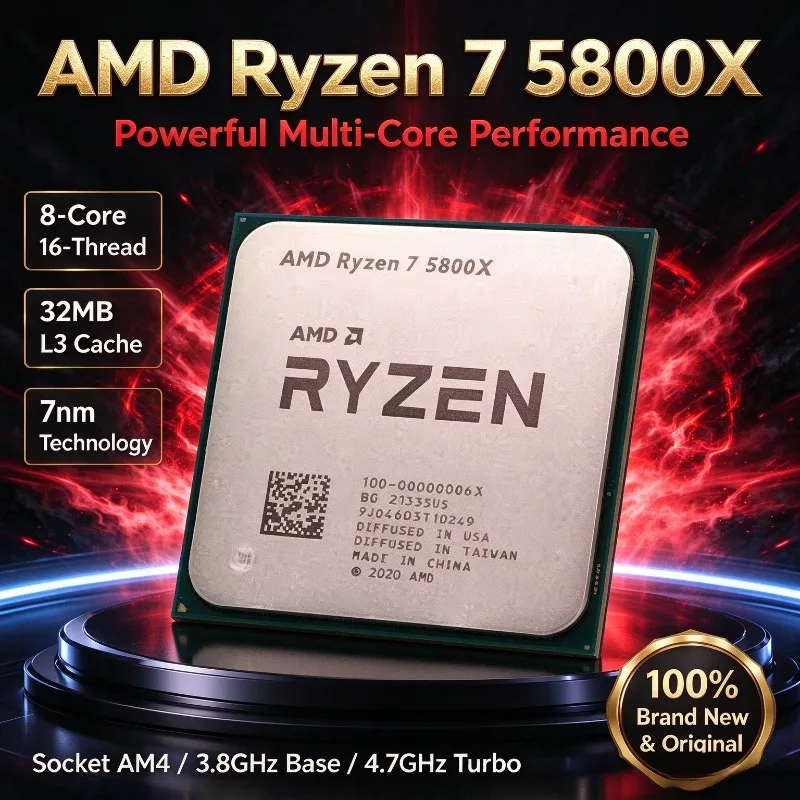 New Original AMD Ryzen 7 5800X Processor 8 Cores 16 Threads AM4 CPU 3.8GHz Base 4.7GHz Turbo 32MB L3 Cache 7nm Desktop Processor