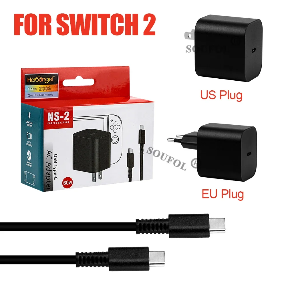 TYPE-C Power Adapter 60W Fast Charger For Switch 2 Charger For NS2 NS  Power Supply Support Switch TV Dock