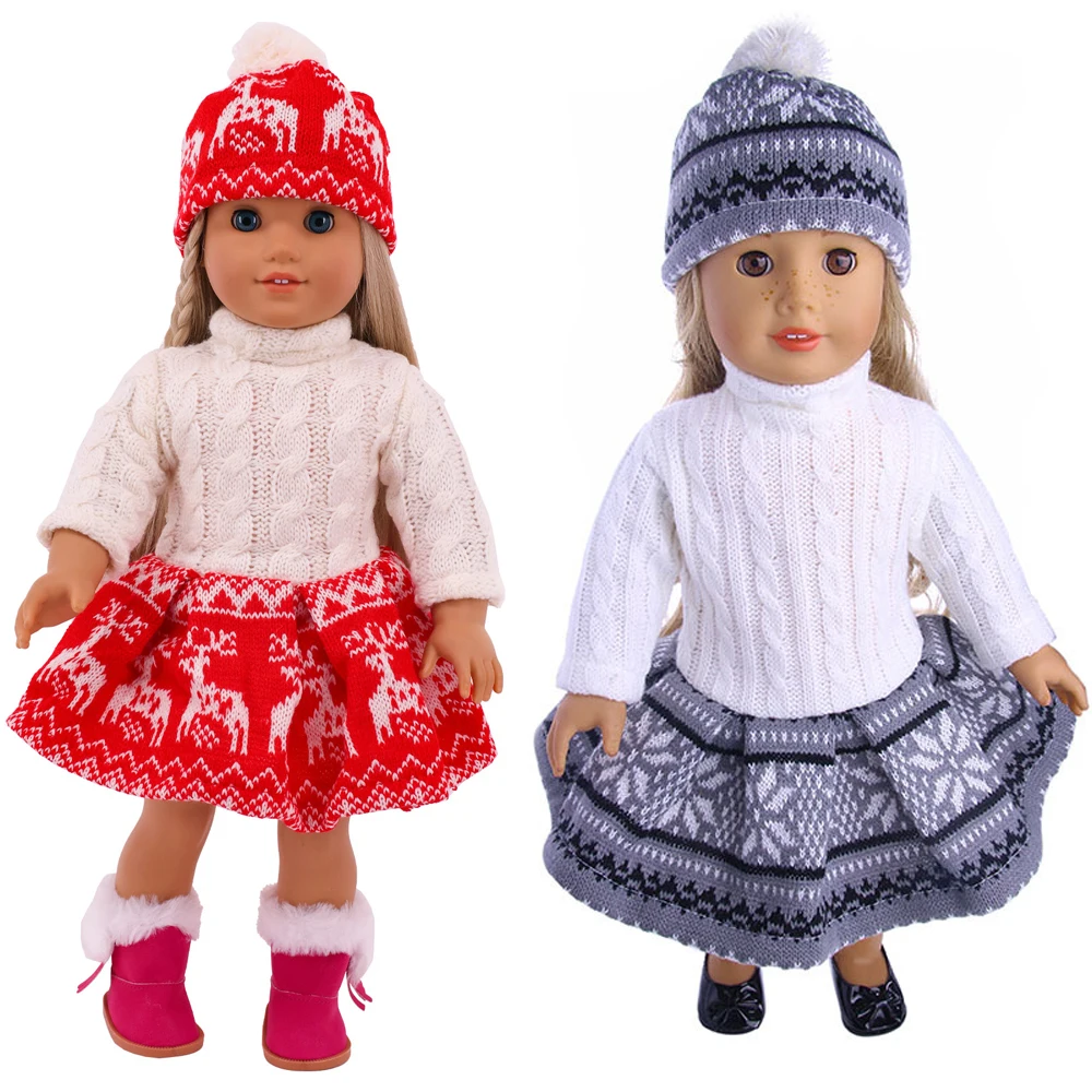 18 inch American doll accessories sweater dress+hat set 43cm doll winter sweater set