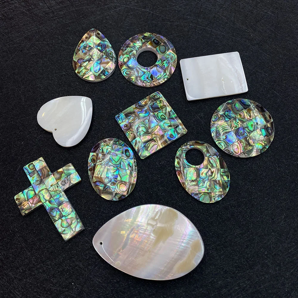 Vintage Colorful Double Sided Abalone Shell Pendants Charms Random Size Natural Mother Pearl Shell Pendants for Jewelry Making