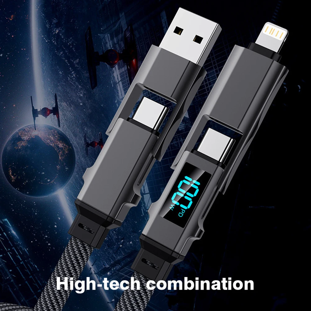 PD 100W USB Type C 4 in 1 Data Cable Fast Charging for iPhone 15 14 13 Samsung Xiaomi Redmi OPPO Fast Transfer Cable