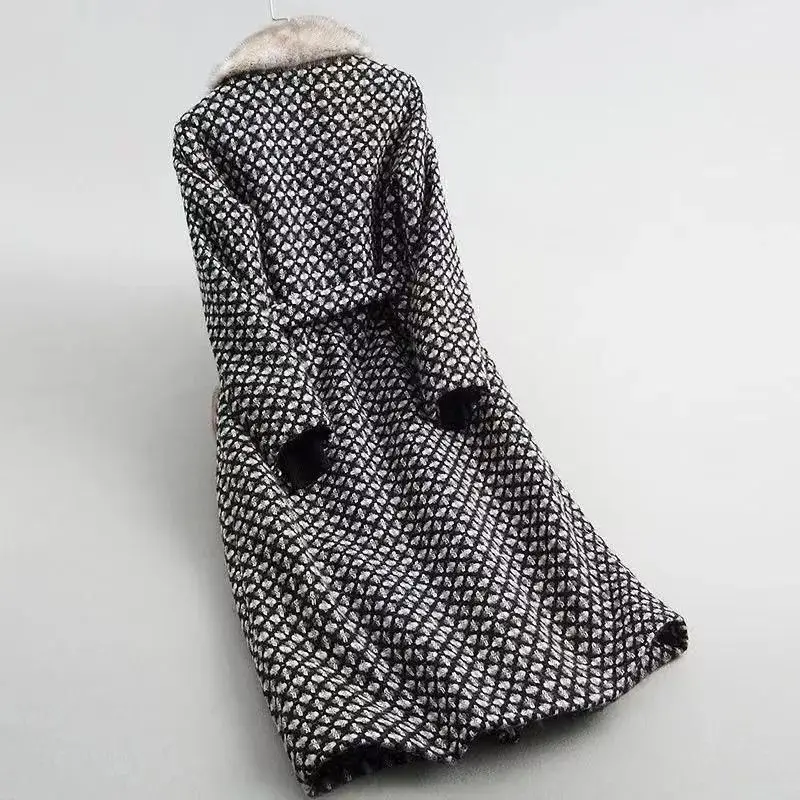 Futro damskie imitacja futra z norek imitacja futra damskie zimowe Tweed damski długi tweedowy płaszcz manteau femme hiver