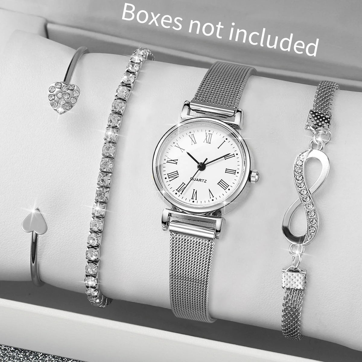 4 قطع أزياء شبكة الفرقة المرأة كوارتز ساعة اليد مع أساور الماس مجموعة Reloj Mujer الفتيات ساعة هدية (بدون صندوق) #1