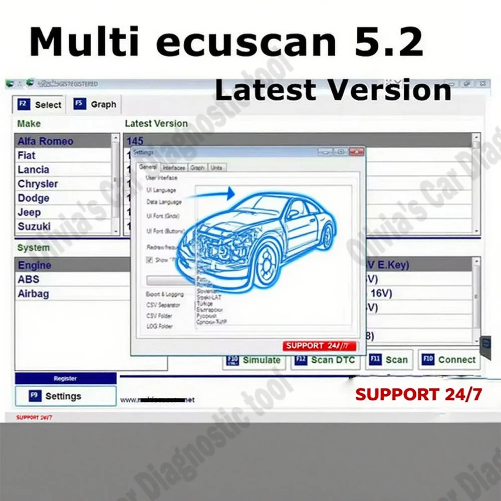 

Hot Multiecuscan 5.2 OBD2 Scanner Multi Ecu Scan work for ELM327 for European and American car models Car accessories Software