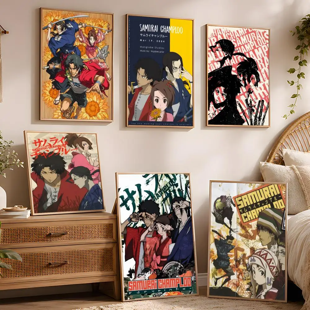 Anime S-Samurai C-Champloo Poster Waterproof Peel And Stick HD Modern Wall Decor For Bedroom Living Room Dorm Office Kitchen