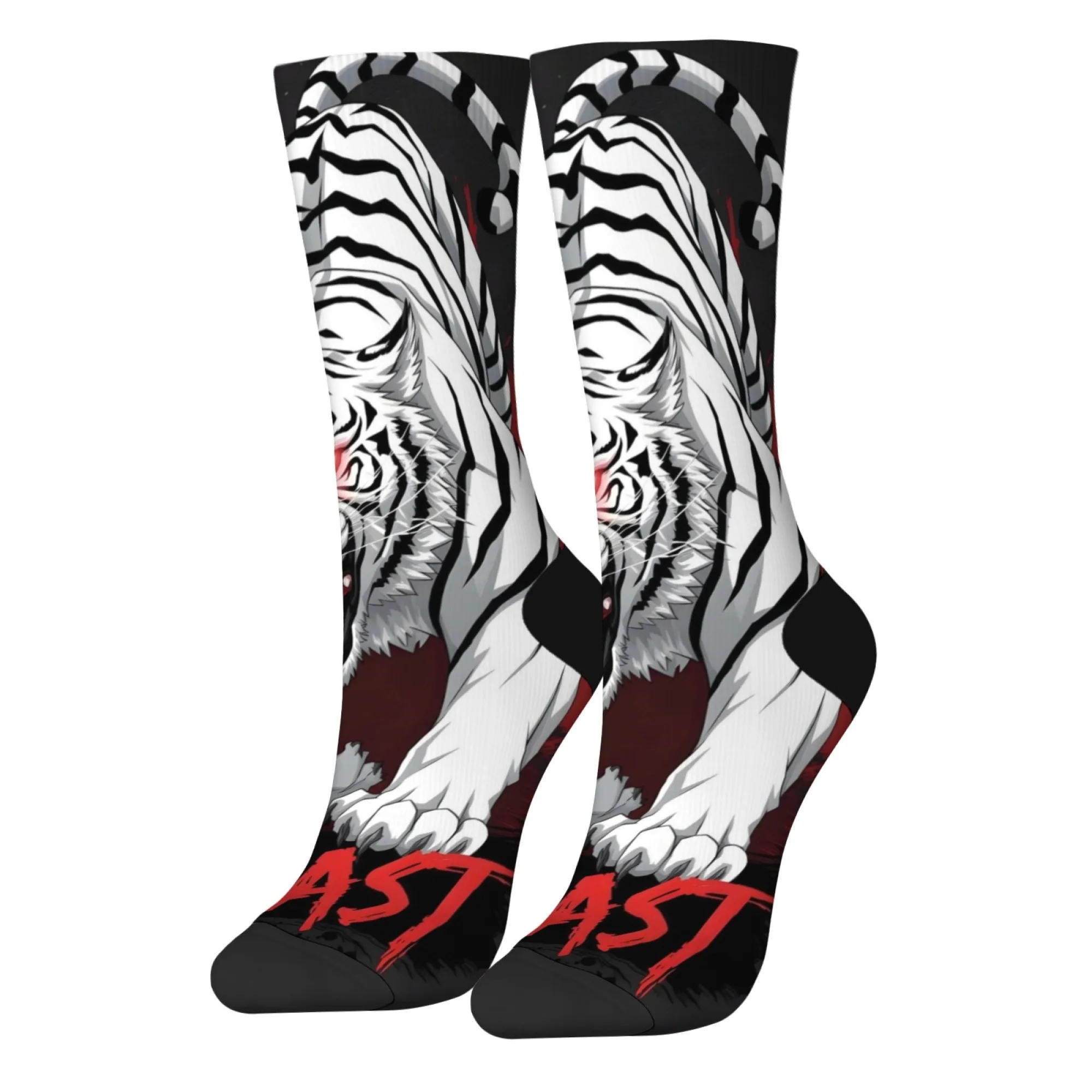 와일드 화이트 타이거 프린트 남성용 양말 편안한 통기성 미끄럼 방지 캐주얼 양말 참신 하라주쿠 레트로 스트리트 힙합 양말 선물