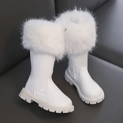 Bottes de neige en fausse fourrure pour adolescentes, chaussures à plateforme, imperméables, longues, longueur mollet, chaudes, décontractées, optiques, mode