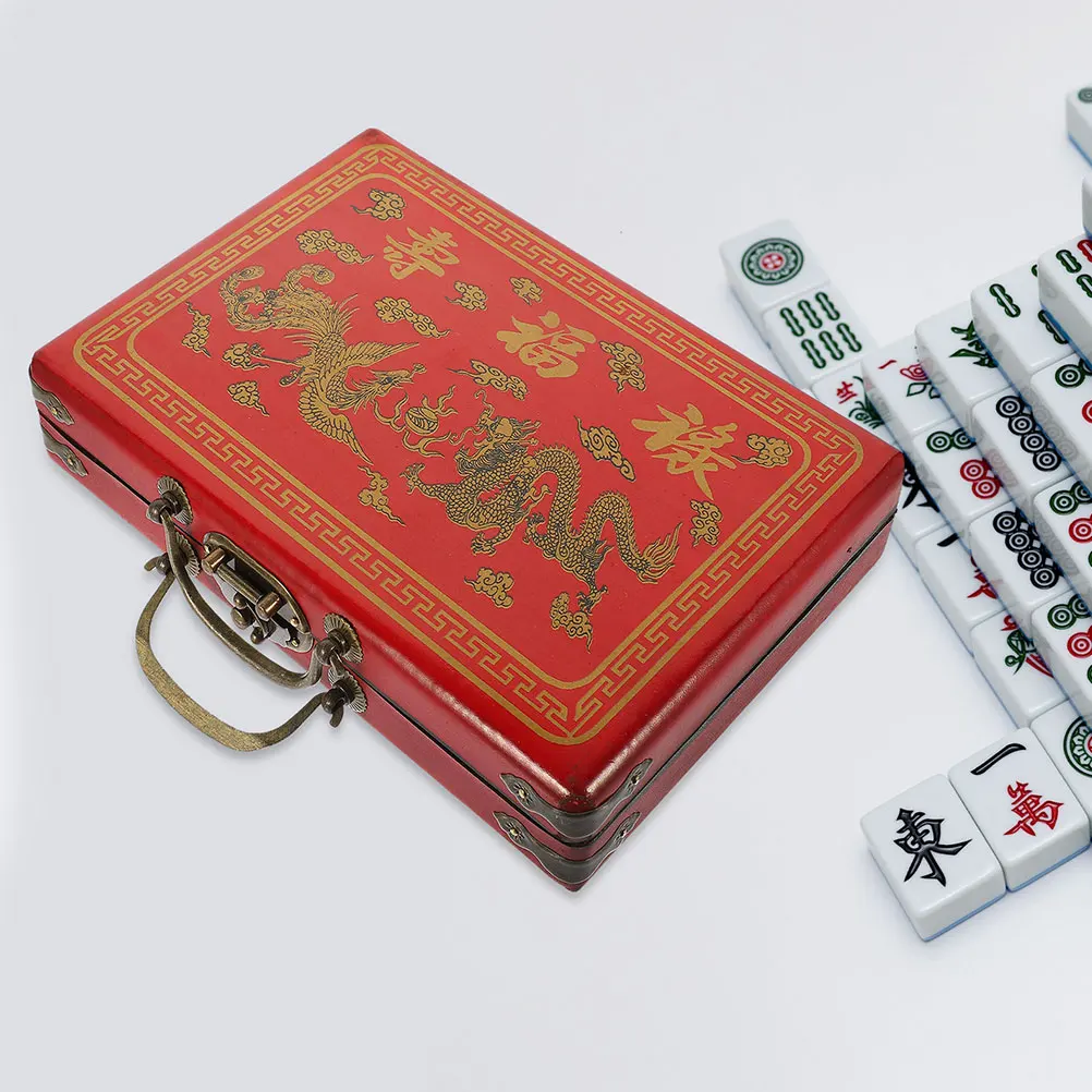 

Natural Wood Storage Box Container PU Trim Lightweight Case Mahjong Sets Multi-Use Household Holder Portable Buckle