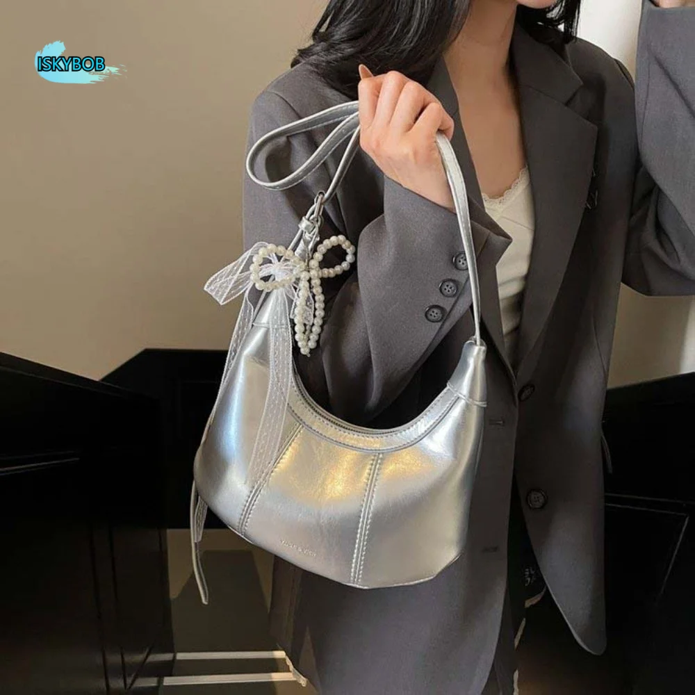 

PU Leather Korean PU Crossbody Bag Handbag with Pendant Korean Underarm Bag Dumpling Bag Solid Color Women Shoulder Bag Travel