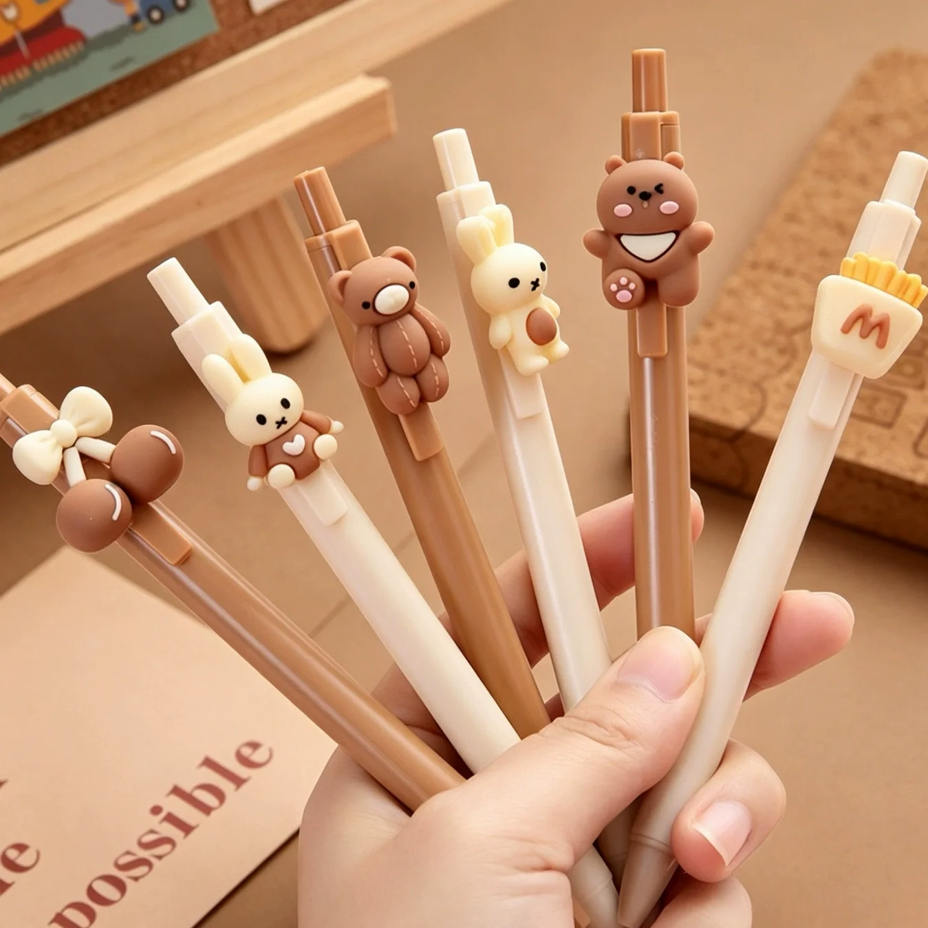 20Pcs Kawaii Cartoon Bear Bunny Retractable Gel Pen Cute Neutral Pen Aesthetic School Stationery Kids Office Writing Gift
