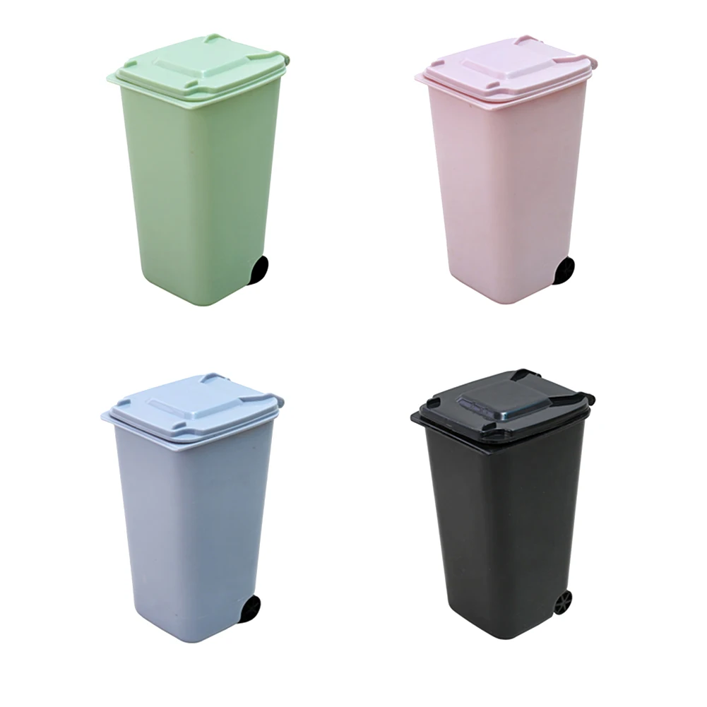 Mini Desk Waste Bin with Lid 650ml Clean Trash Desk Household Plastic Garbage Container Solid Color for Bathroom Vanity Tabletop