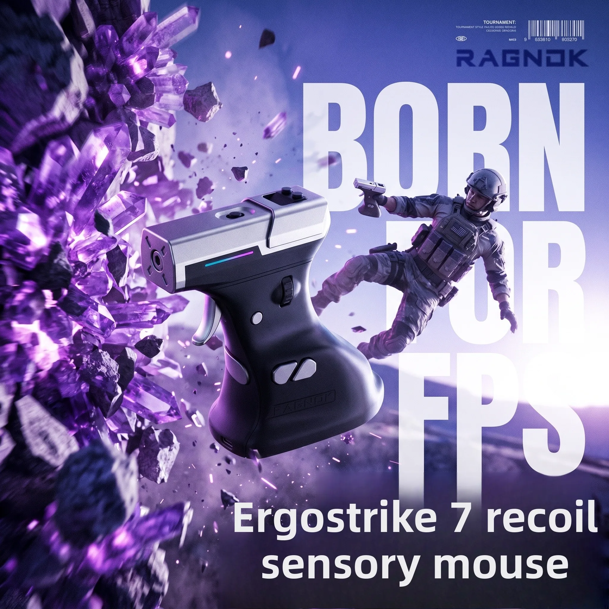 Custom RAGNOK ErgoStrike 7 Gun-Shaped FPS Mouse Simulated Haptic Recoil, 7-Button Ergo Shooter Peripheral for PC Third-Party