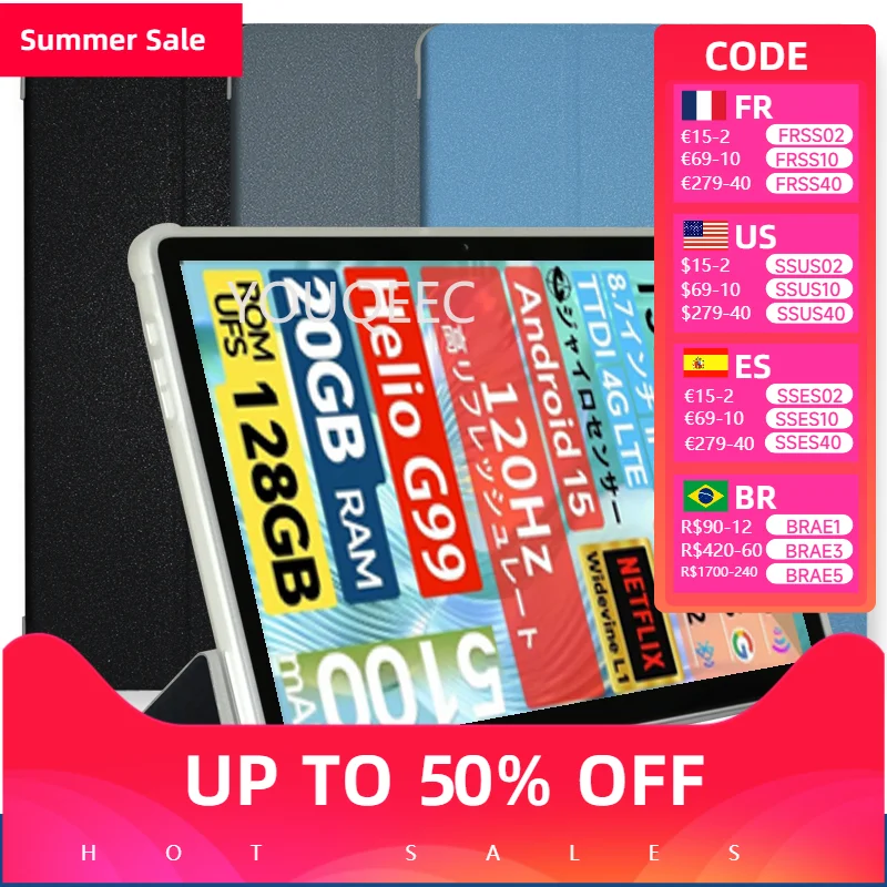 Folding Stand Cover with Matte TPU Back Coque For Funda Teclast T50Mini 2025 / M50 Mini 2024 8.7" Slim Tablet Case