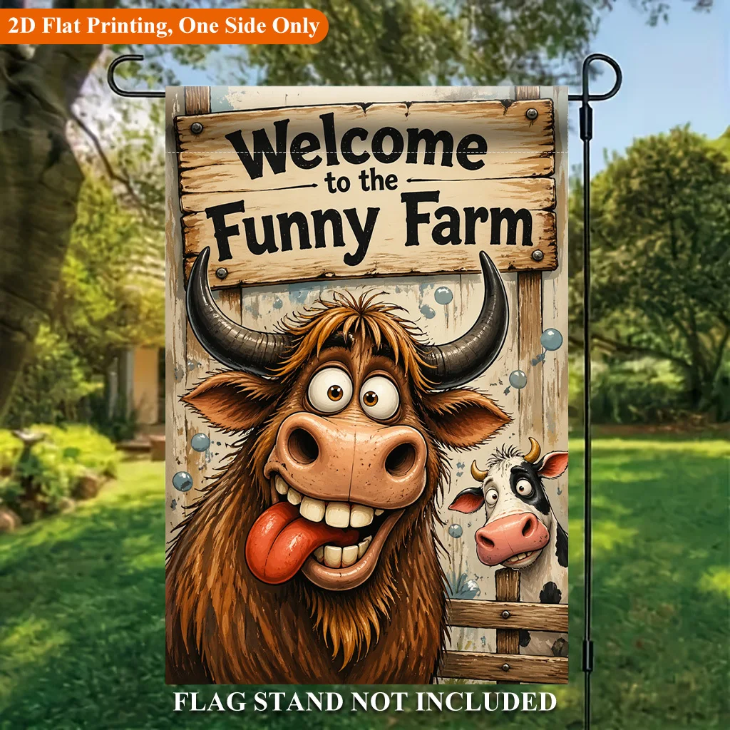 2D Flat Garden Flag 1 Piece, Fun Farm Welcome Holiday Yard Outdoor Flag for Outdoor Home and Yard Holiday Decorations, Valentine's Day, Mother's Day, Christmas, Thanksgiving, Halloween, Flagpole Free (Flags Only)