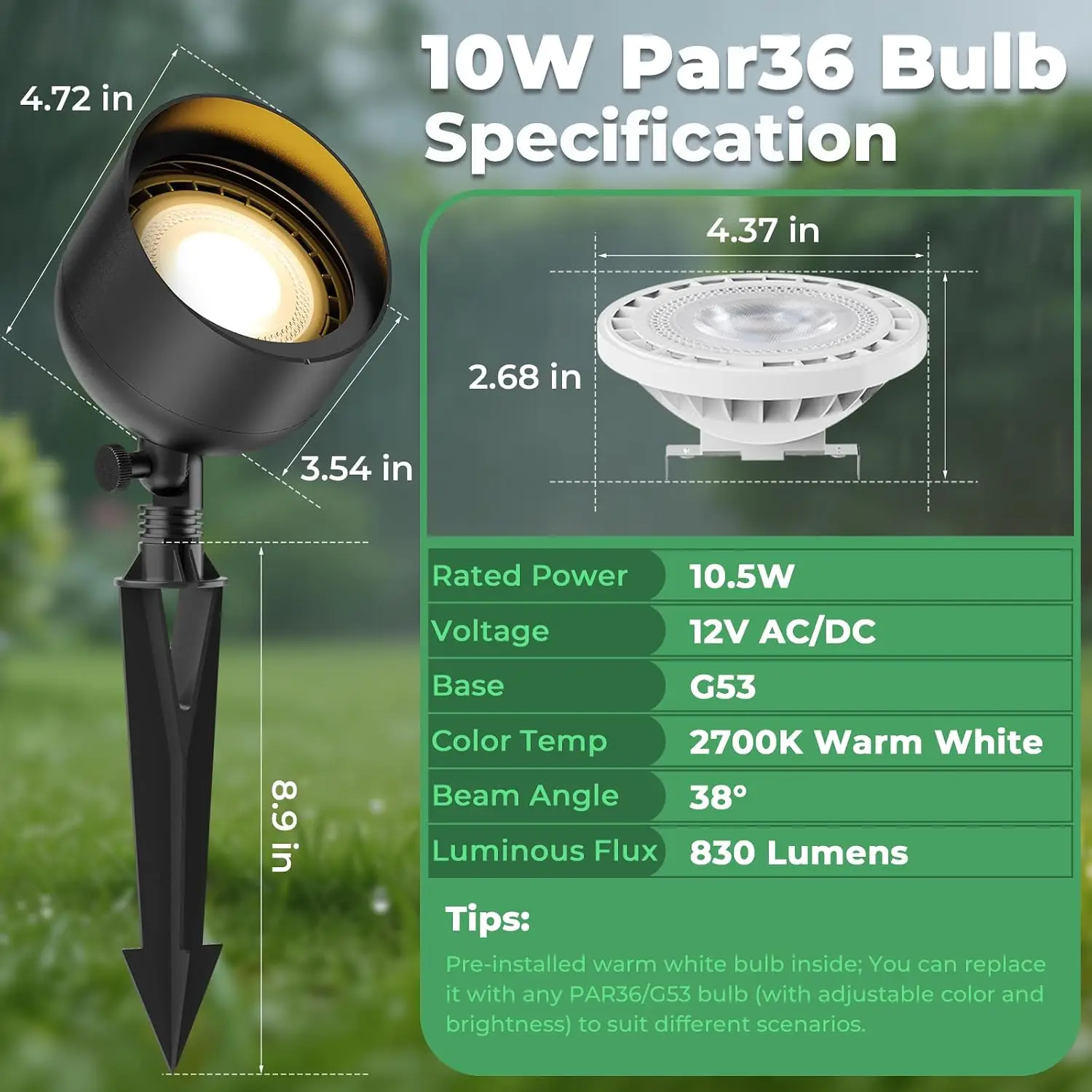 Low Voltage Landscape Led Flood Light 12v Wide Angle Outdoor Uplight Bushes Tree Canopy Flagpole Exterior Wall Washing 10w 2700k view 6