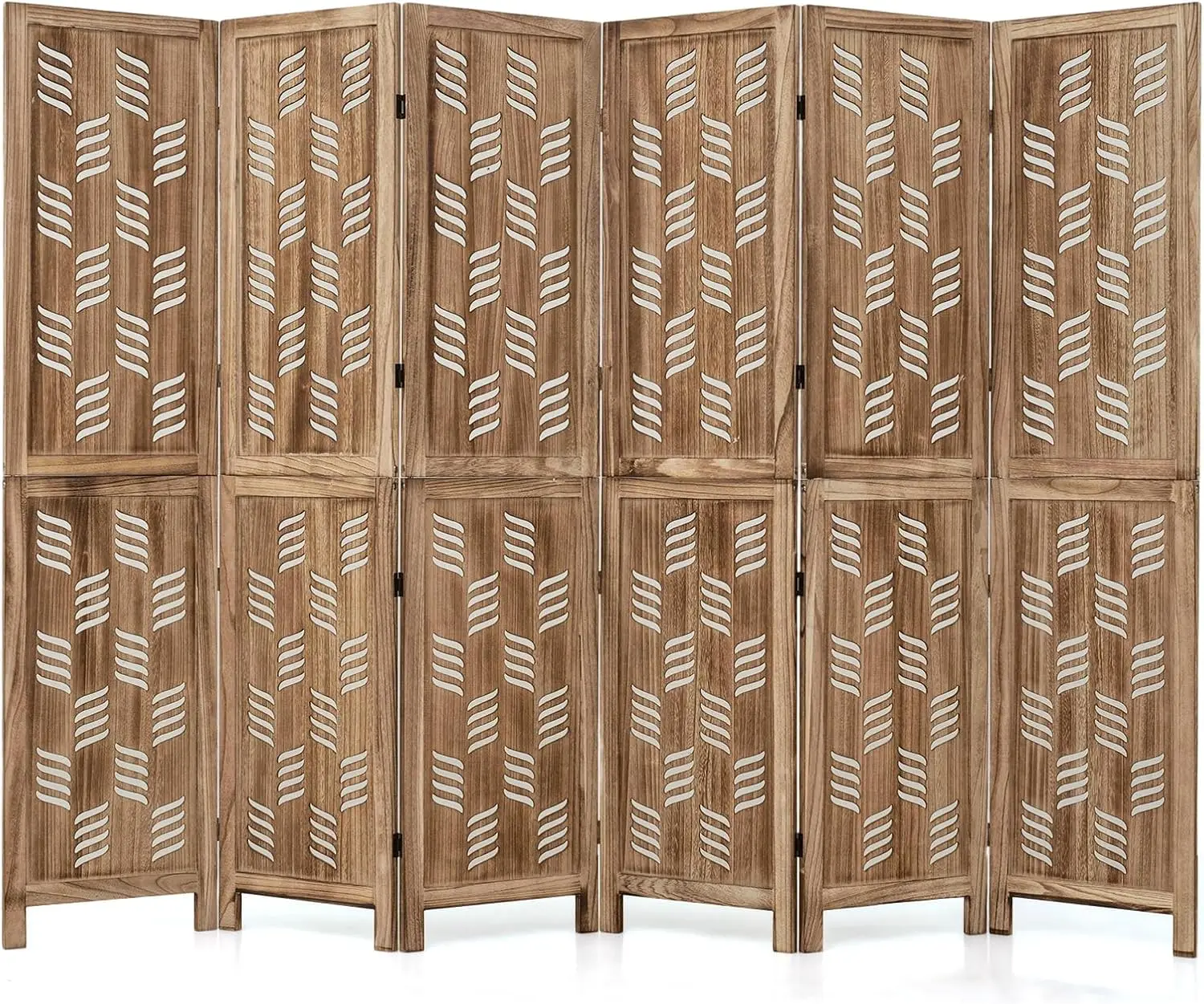 Folding Room Divider, 6 Panel Wooden Privacy Screen Partition Wall For Bedroom Living Room Home Office Dining Area, Freestanding Space Separation Screen, Boho Vintage Style, Brown, 1 Pack
