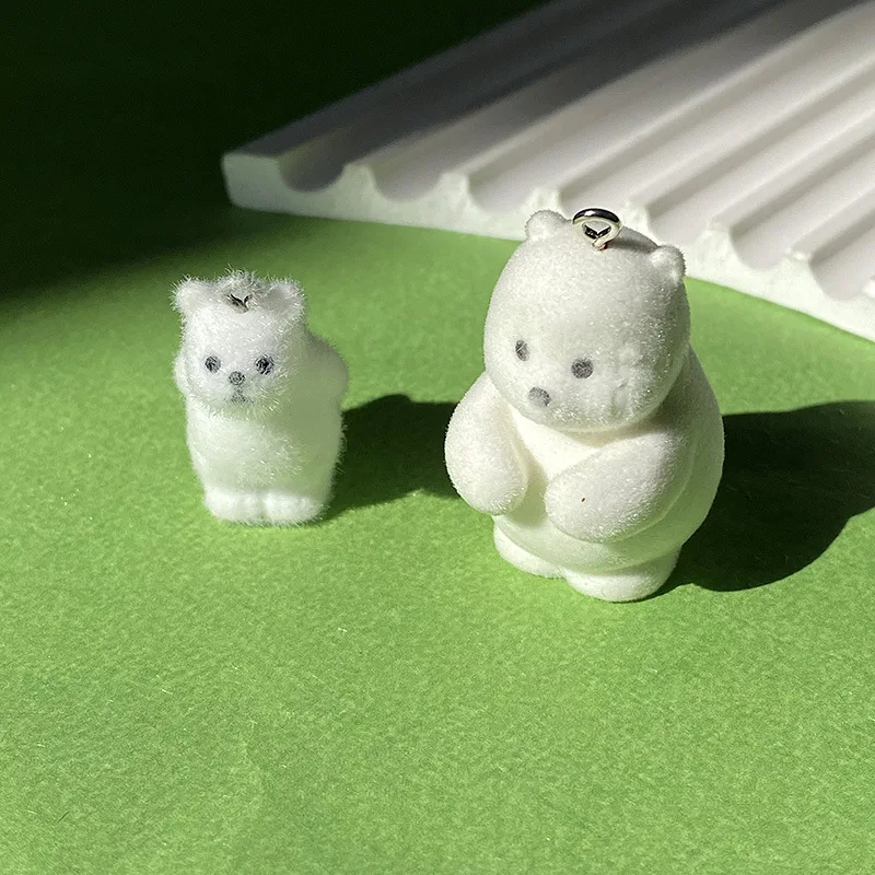 20Pcs 3D Kawaii Cartoon Mini White Polar Bear Resin Charms Plush Animal Pendant For Bag Keychain Earring DIY Crafts Jewelry Make